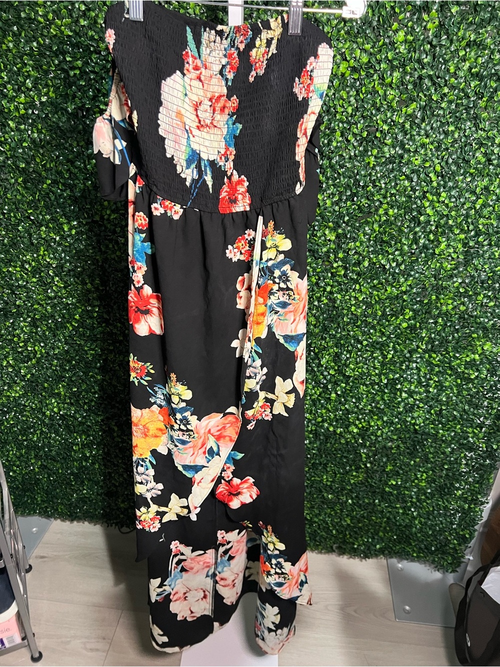 New Look Black Floral Off-Shoulder Dress with Multicolor Blooms